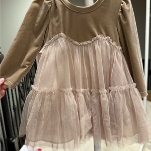 Bonnie Baby Tan and Cream Long Sleeve Dress